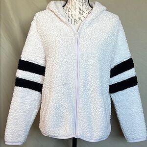 SO retro stripe softest Sherpa hoodie black and white Large